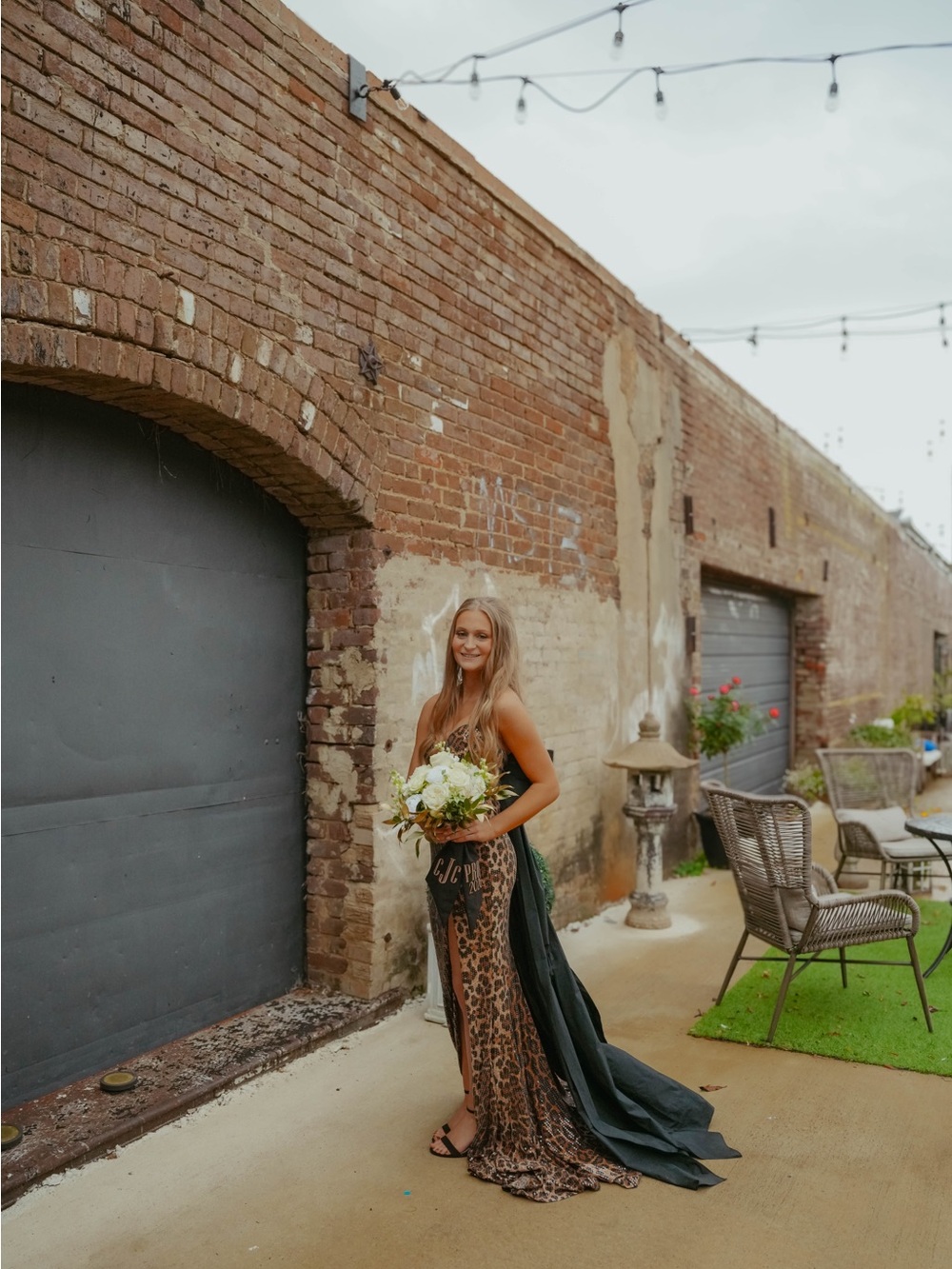 Jovani Leopard Print and Black Strapless Evening Gown